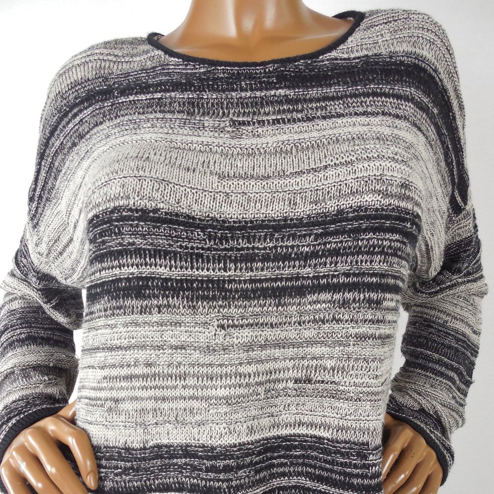 EILEEN FISHER Sweater L Black/Tan Casual Relaxed Cropped Linen Wool Long Sleeves - Picture 5 of 12